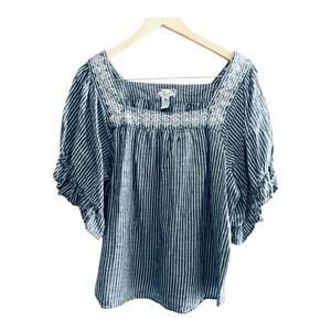 Studio West Embroidered Striped Loose-fitting Blouse Size XL